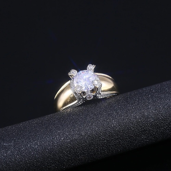 New Yellow Gold Plated Round Cut Diamond Ring - Picture 3 of 6